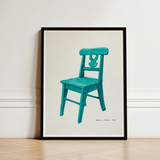 Turquoise Chair - Majel G. Claflin Decorative Art Print / Canvas Framed Painting Wooden Backrest Decor, Prints