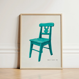 Turquoise Chair - Majel G. Claflin Decorative Art Print / Canvas Framed Artwork Turquoise-painted Wooden Backrest Decor, Prints