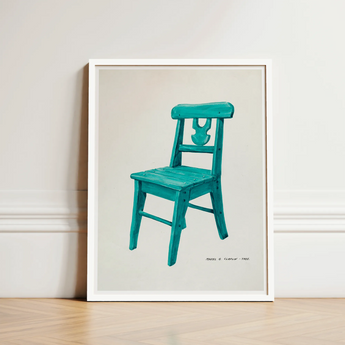 Turquoise Chair - Majel G. Claflin Decorative Art Print / Canvas Framed Painting Teal Wooden Backrest Signed Decor, Prints