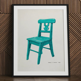 Turquoise Chair - Majel G. Claflin Decorative Art Print / Canvas Framed Watercolor Painting Wooden Carved Backrest Decor, Prints