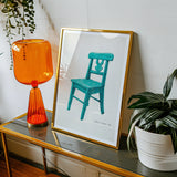 Turquoise Chair - Majel G. Claflin Decorative Art Print / Canvas Orange Glass Table Lamp Ribbed Base Wide Shade Decor, Prints