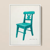 Turquoise Chair - Majel G. Claflin Decorative Art Print / Canvas Teal-painted Wooden Carved Backrest Depicted Artistic Illustration Decor,