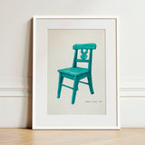 Turquoise Chair - Majel G. Claflin Decorative Art Print / Canvas Teal Wooden Illustration White Frame Decor, Prints