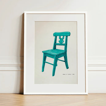 Turquoise Chair - Majel G. Claflin Decorative Art Print / Canvas Teal Wooden Illustration White Frame Decor, Prints