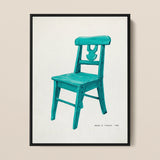 Turquoise Chair - Majel G. Claflin Decorative Art Print / Canvas Vibrant Teal Wooden Carved Backrest Painted Glossy Decor, Prints