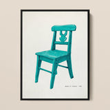 Turquoise Chair - Majel G. Claflin Decorative Art Print / Canvas Vibrant Teal Wooden Carved Backrest Painted Glossy Decor, Prints