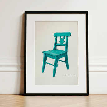 Turquoise Chair - Majel G. Claflin Decorative Art Print / Canvas Vibrant Teal Wooden Illustration Black Frame White Decor, Prints