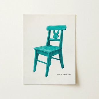 Turquoise Chair - Majel G. Claflin Decorative Art Print / Canvas Wooden Carved Backrest Design Decor, Prints