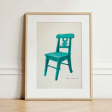 Turquoise Chair - Majel G. Claflin Decorative Art Print / Canvas Wooden Illustration Light Wood Frame Decor, Prints