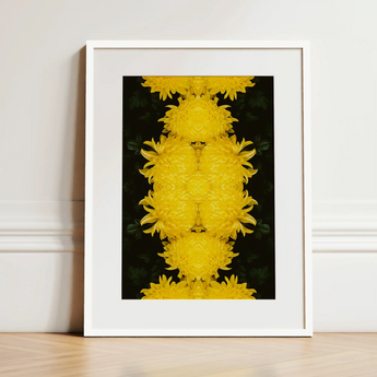 Tweedledee - Golden Chrysanthemum Op Art Print / Canvas, 12x16’’ / 31x41cm / White Frame / Matboard, Posters Prints & Visual Artwork, Toby