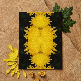 Tweedledee - Golden Chrysanthemum Op Art Print / Canvas Vibrant Yellow Chrysanthemum Floral Print Black Cardstock Surrounded Photography,