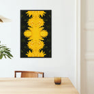 Tweedledum - Chrysanthemum Op Art Framed Canvas, Abstract Yellow Floral Artwork Mounted Black Background