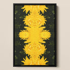 Tweedledum - Chrysanthemum Op Art Framed Canvas, Symmetrical Pattern Bright Yellow Sunflowers Dark Background