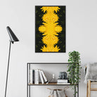 Tweedledum - Chrysanthemum Op Art Framed Canvas, Yellow Dandelion Flowers Arranged Symmetrical Kaleidoscopic Pattern Dark