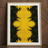 Tweedledum - Chrysanthemum Op Art Print / Canvas Framed Art Print Symmetrical Kaleidoscopic Pattern Vibrant Yellow Avant-garde