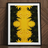 Tweedledum - Chrysanthemum Op Art Print / Canvas Framed Art Print Symmetrical Kaleidoscopic Pattern Vibrant Yellow Avant-garde