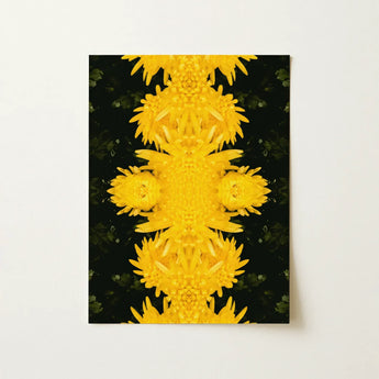 Tweedledum - Chrysanthemum Op Art Print / Canvas Vibrant Yellow Chrysanthemum Flowers Arranged Symmetrical Kaleidoscopic Pattern