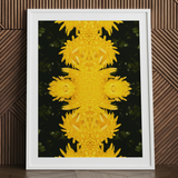 Tweedledum - Chrysanthemum Op Art Print / Canvas White-framed Art Print Symmetrical Kaleidoscopic Pattern Vibrant Yellow Avant-garde