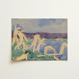 Twelve Nude Boys at the Beach - Charles Demuth Fine Art Print / Canvas Watercolor Painting Figures Pool Rendered Soft Blues Pale Emerge,