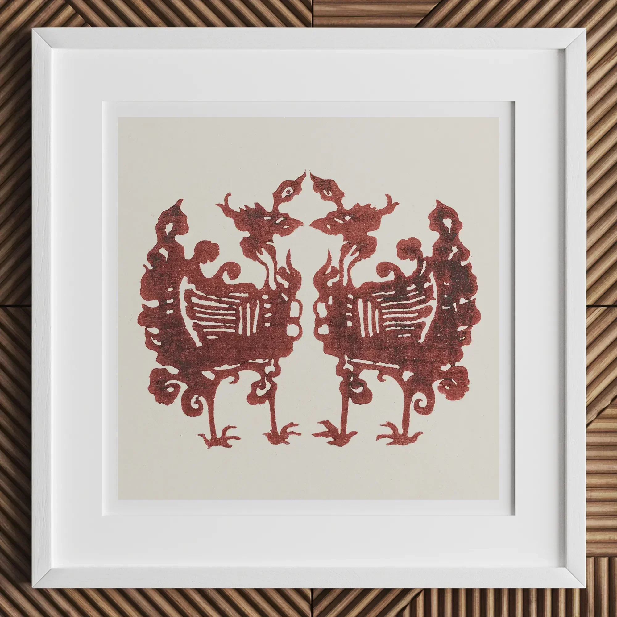 Twin Flame Phoenix - Taguchi Tomoki Art Print, 12x12’’ / 31x31cm / White Frame / 2’’ Matboard, Framed Art Print Mirrored Red Bird-like