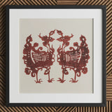 Twin Flame Phoenix - Taguchi Tomoki Art Print / Canvas Framed Artwork Intricate Red Paper-cut Silhouettes Two Symmetrical Tomoki’s Yatsuo,