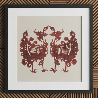 Twin Flame Phoenix - Taguchi Tomoki Art Print / Canvas Framed Artwork Intricate Red Paper-cut Silhouettes Two Symmetrical Tomoki’s Yatsuo,