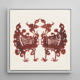 Twin Flame Phoenix - Taguchi Tomoki Art Print / Canvas Framed Artwork Symmetrical Intricate Red Silhouette Two Stylized Taguchi Tomoki’s