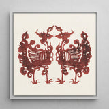 Twin Flame Phoenix - Taguchi Tomoki Art Print / Canvas Framed Artwork Symmetrical Intricate Red Silhouette Two Stylized Tomoki’s Yatsuo,