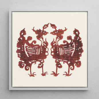 Twin Flame Phoenix - Taguchi Tomoki Art Print / Canvas Framed Artwork Symmetrical Intricate Red Silhouette Two Stylized Tomoki’s Yatsuo,