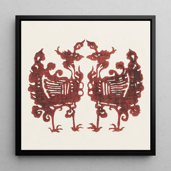 Twin Flame Phoenix - Taguchi Tomoki Art Print / Canvas Framed Artwork Two Symmetrical Ornate Red Paper-cut Figures Tomoki’s Yatsuo, Tsubaki