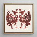 Twin Flame Phoenix - Taguchi Tomoki Art Print / Canvas Square-framed Artwork Symmetrical Reddish-brown Paper-cut Design Two Stylized