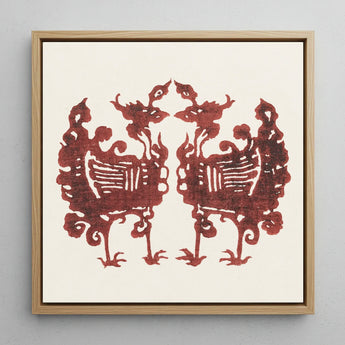 Twin Flame Phoenix - Taguchi Tomoki Art Print / Canvas Square-framed Artwork Symmetrical Reddish-brown Paper-cut Design Two Stylized