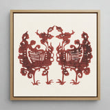 Twin Flame Phoenix - Taguchi Tomoki Art Print / Canvas Square-framed Artwork Symmetrical Reddish-brown Paper-cut Design Two Stylized