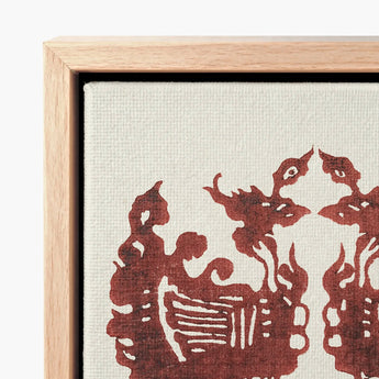 Rustic Wooden-framed Canvas Print Stylized Reddish-brown Silhouette Design Taguchi Tomoki’s Yatsuo, Tsubaki Woodblock, Tomoki Avian