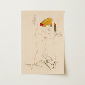 Two Nude Women Embracing - Egon Schiele Art Print / Canvas, 12x18’’ / 31x46cm / Unframed / no Border, Posters Prints & Visual Artwork, Toby
