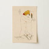 Two Nude Women Embracing - Egon Schiele Art Print / Canvas, 12x18’’ / 31x46cm / Unframed / no Border, Posters Prints & Visual Artwork, Toby
