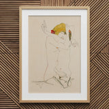 Two Nude Women Embracing - Egon Schiele Art Print / Canvas Framed Artwork Delicate Line Figure Expressive Pose Schiele’s Provocative World,