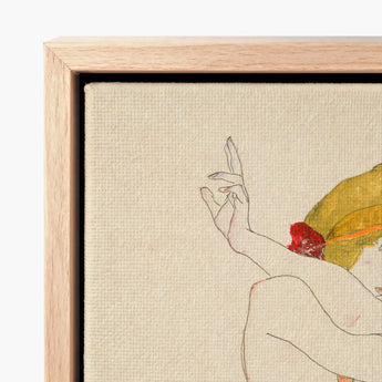 Light Wood-framed Canvas Artwork Stylized Illustration Figure Yellow Egon Schiele’s Provocative World, Tantalizing Art Print, Nude Women