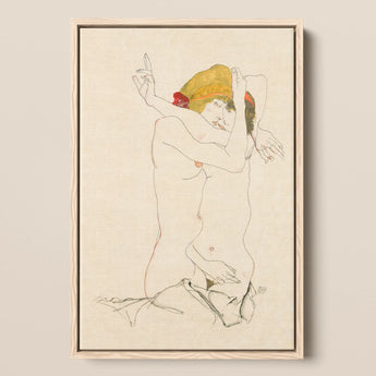 Two Nude Women Embracing - Egon Schiele Art Print / Canvas, Egon Schiele’s Provocative World, Tantalizing Art Print, Nude Women Embracing