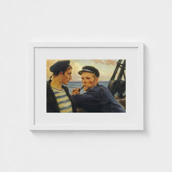 White-framed Artwork Two Sailors Maritime Scene, Edelfelt’s, Ruddy Flesh Tones, Worked, Wet-into-wet, Albert Edelfelt Art, Print