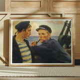 Two Sailors - Albert Edelfelt Art Print / Canvas Framed Painting Striped Shirt Navy Attire, Edelfelt’s, Ruddy Flesh Tones, Worked,