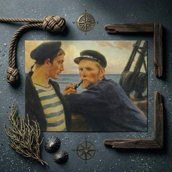 Two Sailors - Albert Edelfelt Art Print / Canvas Nautical-themed Rectangular Maritime Scene, Edelfelt’s, Ruddy Flesh Tones, Worked,