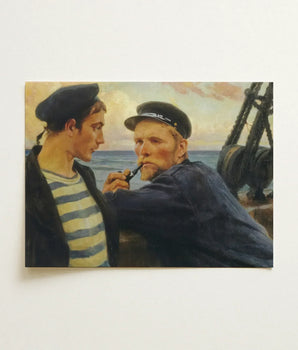 Oil Painting Two Sailors Navy Attire Pipe Intently, Edelfelt’s, Ruddy Flesh Tones, Worked, Wet-into-wet, Albert Edelfelt Art, Print