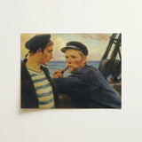 Two Sailors - Albert Edelfelt Art Print / Canvas Oil Painting Navy Attire Pipe Intently, Edelfelt’s, Ruddy Flesh Tones, Worked,