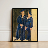 Framed Watercolor Painting Two Sailors Navy Blue Uniforms Charles Demuth, Stages, Art, Print, Sailor Turns, Chin Dropped