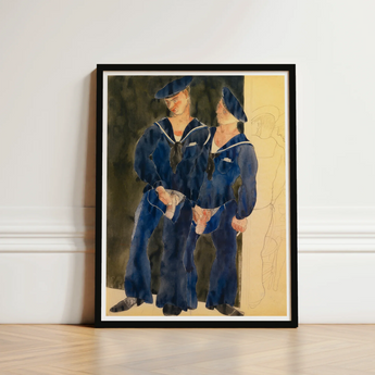 Framed Watercolor Painting Two Sailors Navy Blue Uniforms Charles Demuth, Stages, Art, Print, Sailor Turns, Chin Dropped