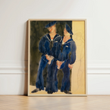 Framed Watercolor Painting Two Sailors Navy Blue Uniforms Charles Demuth, Stages, Art, Print, Sailor Turns, Chin Dropped