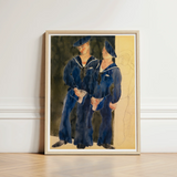 Framed Watercolor Painting Two Sailors Navy Blue Uniforms Charles Demuth, Stages, Art, Print, Sailor Turns, Chin Dropped