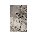 Two Young Women Chasing and Sweeping Bird Figures with Mens’ Heads out of a Door Encouraged by Old Men in Religious Habits - Francisco De