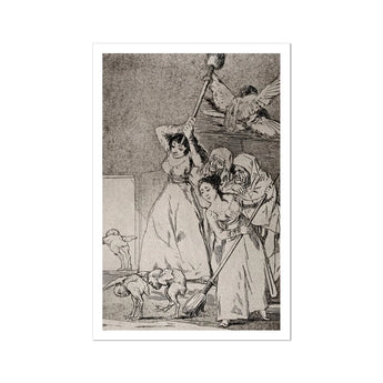 Two Young Women Chasing and Sweeping Bird Figures with Mens’ Heads out of a Door Encouraged by Old Men in Religious Habits - Francisco De